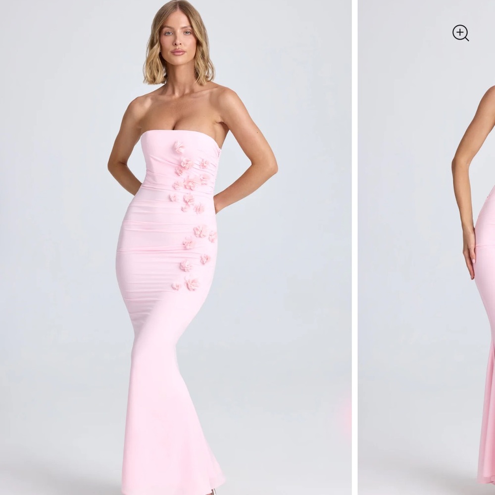 Draped floral appliqué maxi dress